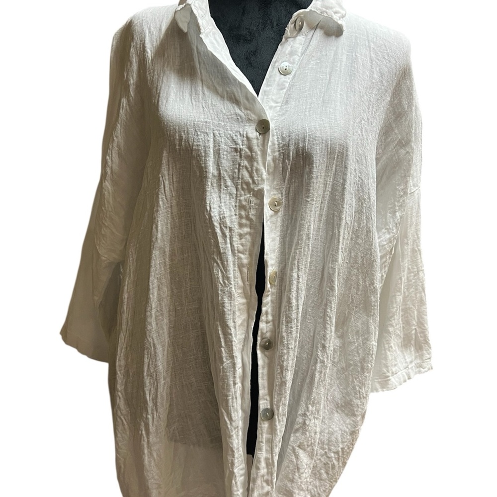 Elegant White Linen Button-Down Shirt for Women